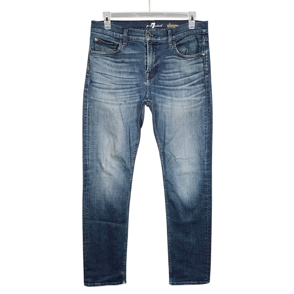 7 For All Mankind‎ Slimmy Jeans Mens 34x32 Slim Straight Leg Blue Stretch Faded